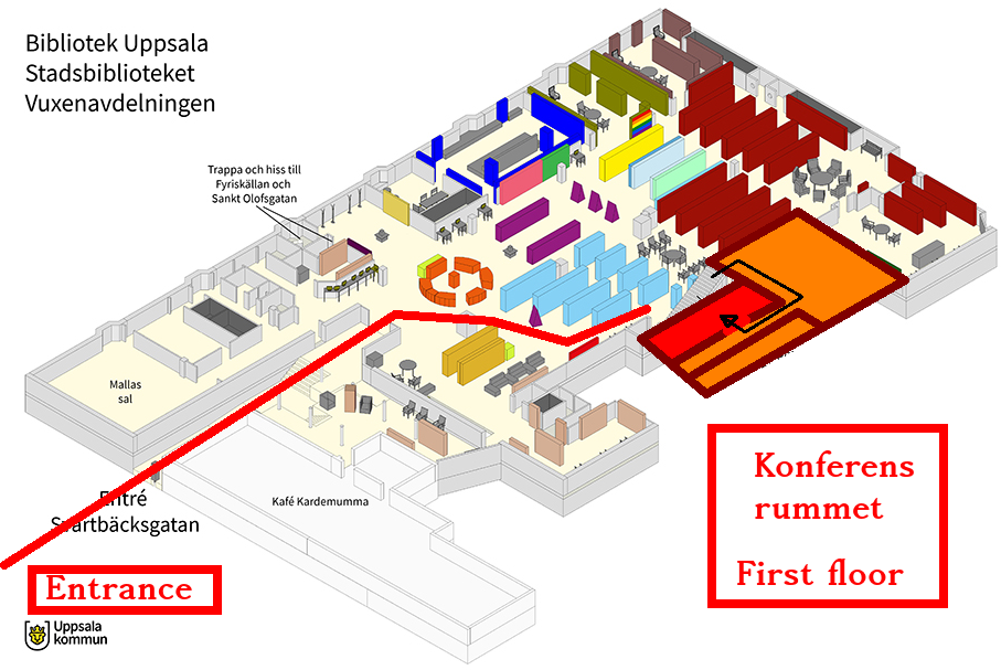 Annotated map of USB and how to find Konferensrummet